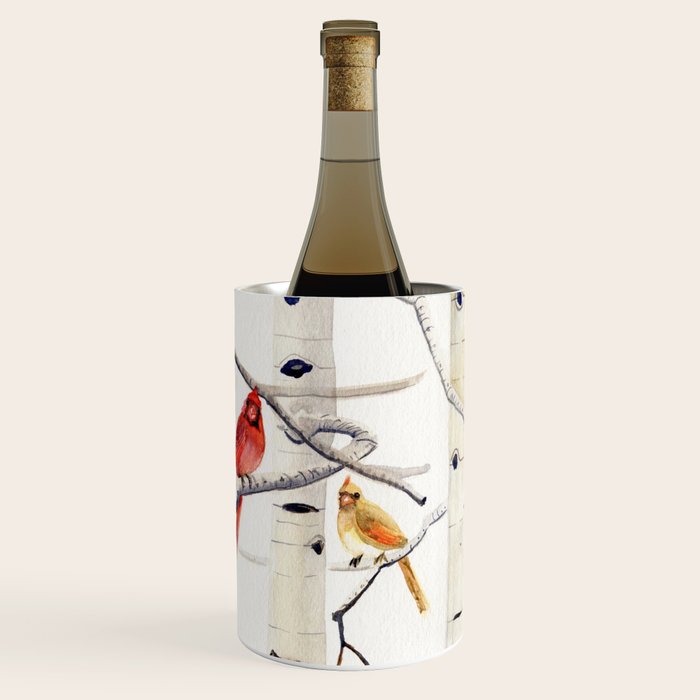 Birch Trees and Cardinal Wine Chiller Gallery Image 1