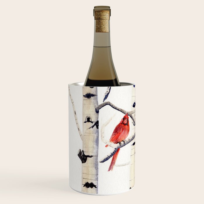 Birch Trees and Cardinal Wine Chiller Gallery Image 2
