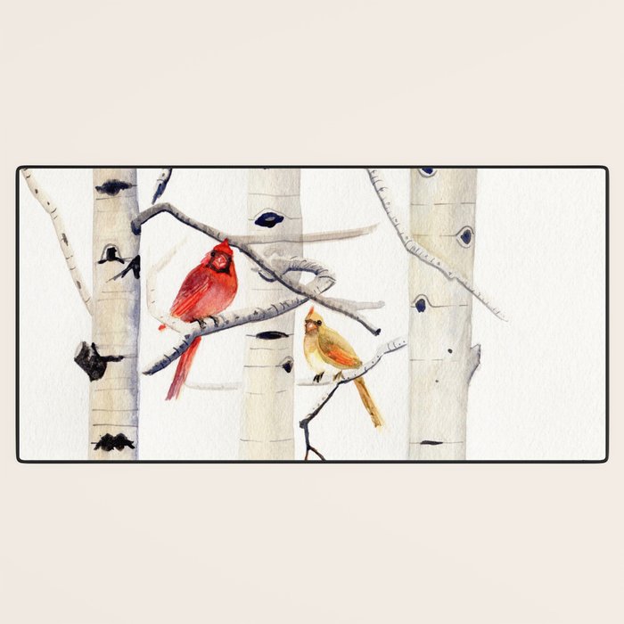 Birch Trees and Cardinal Desk Mat Gallery Image 3