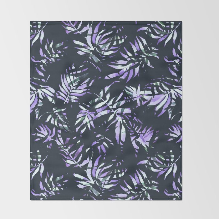 Dark abstract tropical leaves D1 Throw Blanket Gallery Image 2