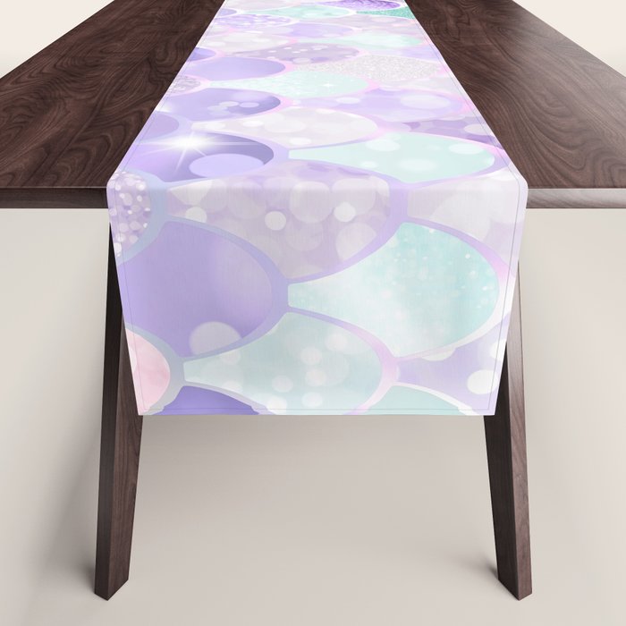 Cute Mermaid Pattern, Light Pink, Purple, Teal Table Runner Gallery Image 1