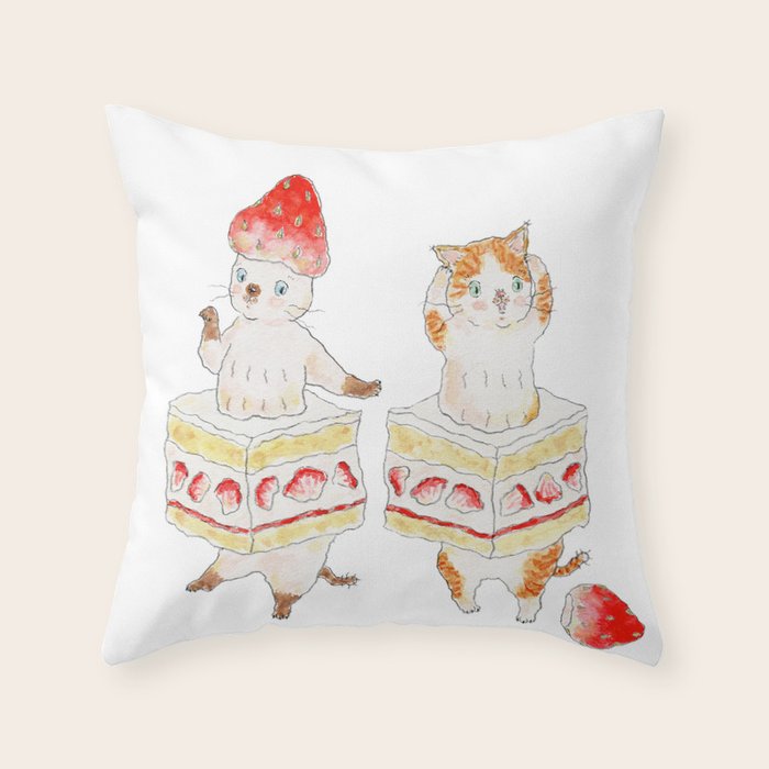 shortcake nyanco Throw Pillow Gallery Image 1
