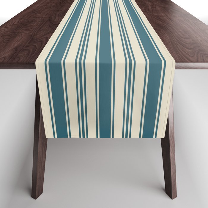 Vintage stripes wallpaper design dark teal pattern Table Runner Gallery Image 1
