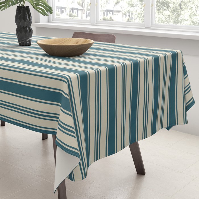 Vintage stripes wallpaper design dark teal pattern Tablecloth Gallery Image 3