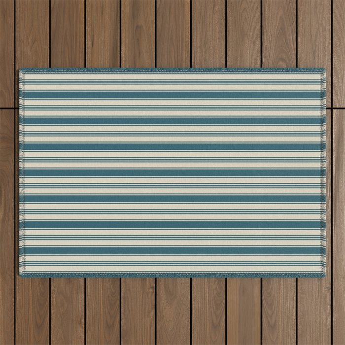 Vintage stripes wallpaper design dark teal pattern Outdoor Rug Gallery Image 1