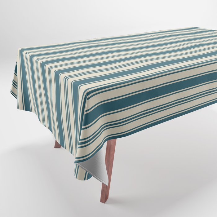 Vintage stripes wallpaper design dark teal pattern Tablecloth Gallery Image 1
