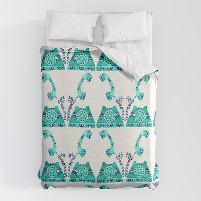 Vintage Rotary Phone - Turquoise Palette Duvet Cover Gallery Image 1
