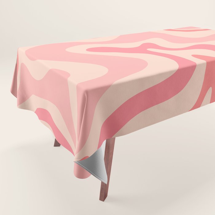 Retro Liquid Swirl Abstract in Soft Pink Tablecloth Gallery Image 1