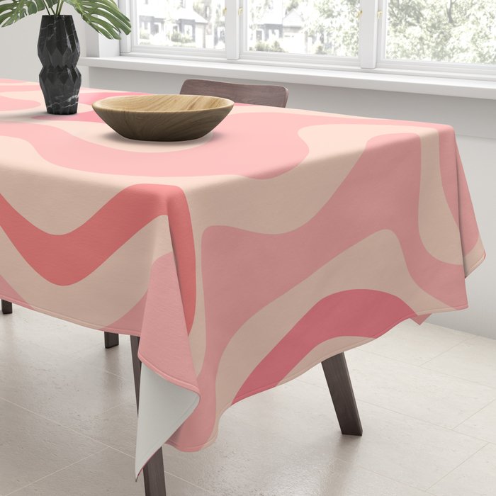 Retro Liquid Swirl Abstract in Soft Pink Tablecloth Gallery Image 3