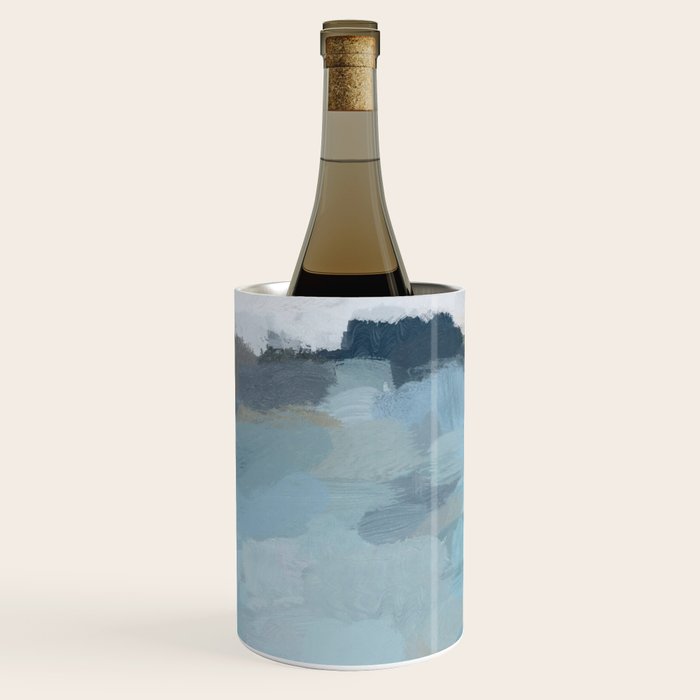 Almost Home - Navy & Baby Blue Abstract Ocean Nature Art Coastal Painting Wine Chiller Gallery Image 2