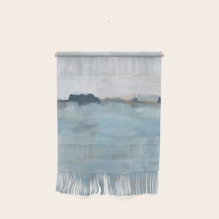 Almost Home - Navy & Baby Blue Abstract Ocean Nature Art Coastal Painting Wall Hanging Gallery Image 1