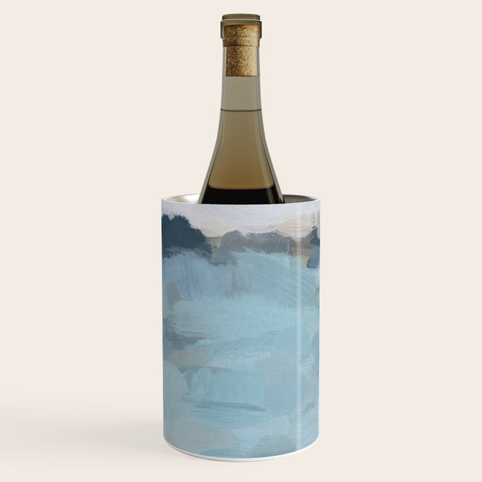 Almost Home - Navy & Baby Blue Abstract Ocean Nature Art Coastal Painting Wine Chiller Gallery Image 1