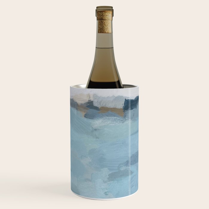 Almost Home - Navy & Baby Blue Abstract Ocean Nature Art Coastal Painting Wine Chiller Gallery Image 3