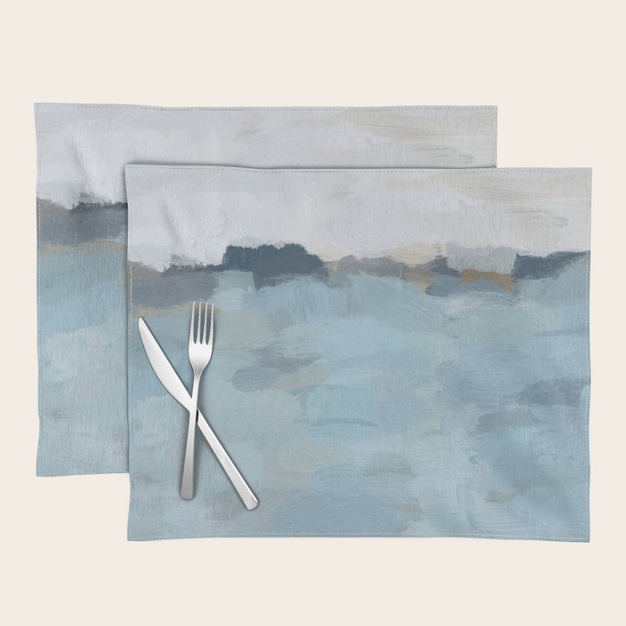 Almost Home - Navy & Baby Blue Abstract Ocean Nature Art Coastal Painting Placemat Gallery Image 1