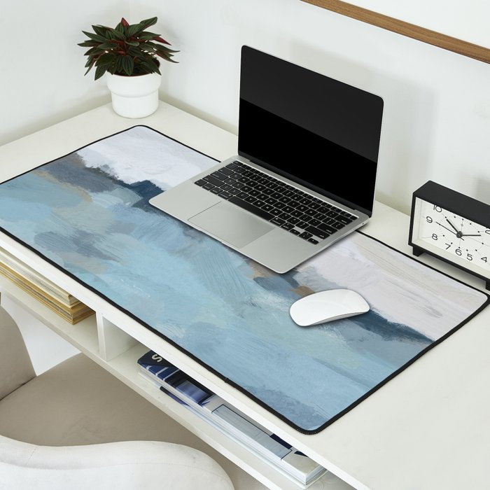Almost Home - Navy & Baby Blue Abstract Ocean Nature Art Coastal Painting Desk Mat Gallery Image 2