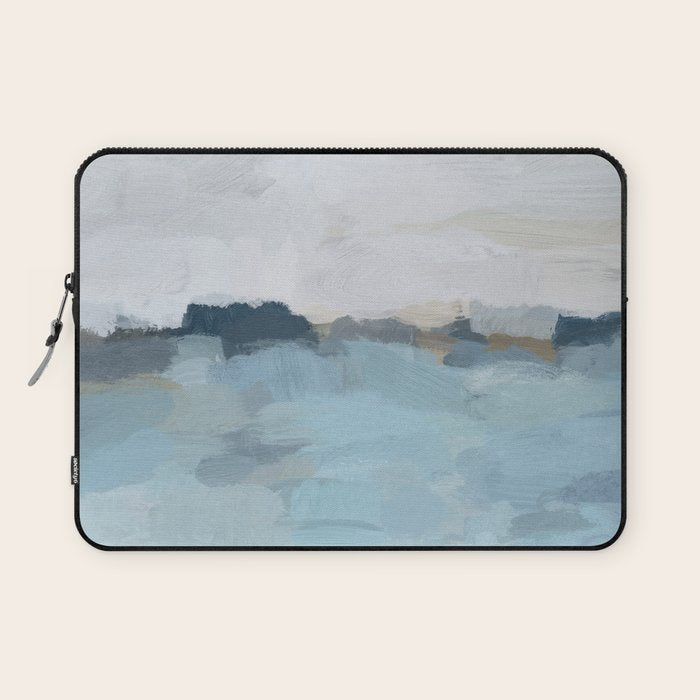 Almost Home - Navy & Baby Blue Abstract Ocean Nature Art Coastal Painting Laptop Sleeve Gallery Image 1