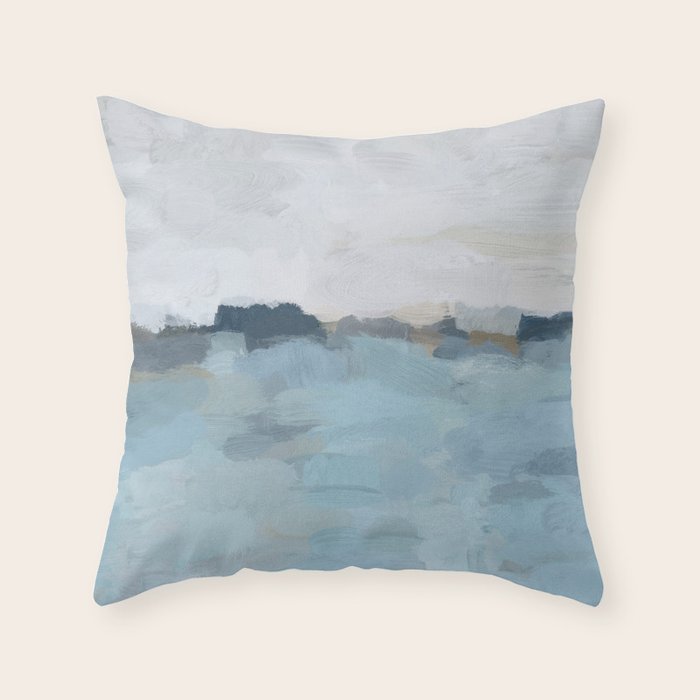 Almost Home - Navy & Baby Blue Abstract Ocean Nature Art Coastal Painting Throw Pillow Gallery Image 6