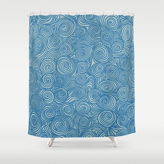 Flowing Blue Spiral Pattern Shower Curtain Gallery Image 1