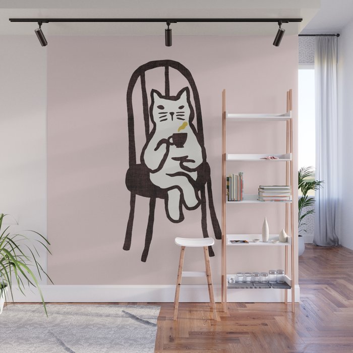 Tea time with cat Wall Mural Gallery Image 1