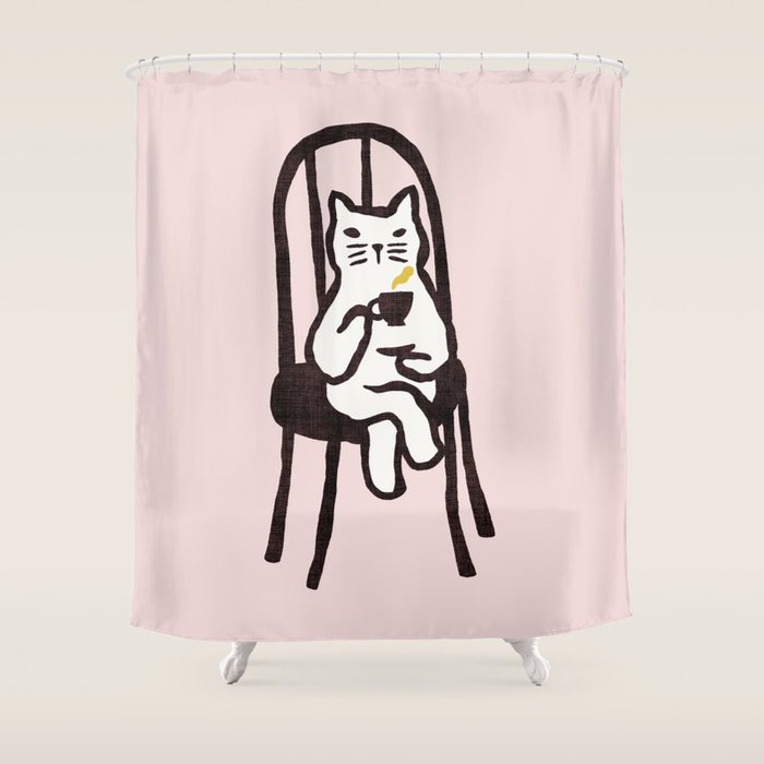 Tea time with cat Shower Curtain Gallery Image 1