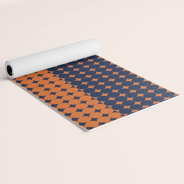 Abstraction Shapes 30 in vintage Orange and Navy Blue Yoga Mat Gallery Image 2