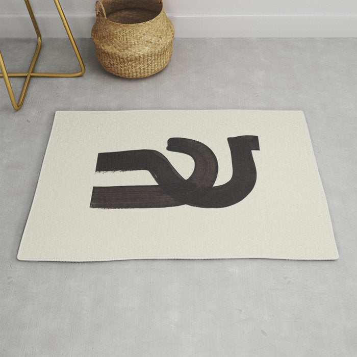 Black & White Minimalist Abstract Shapes Patterns Black Ink Painting Rug Gallery Image 1