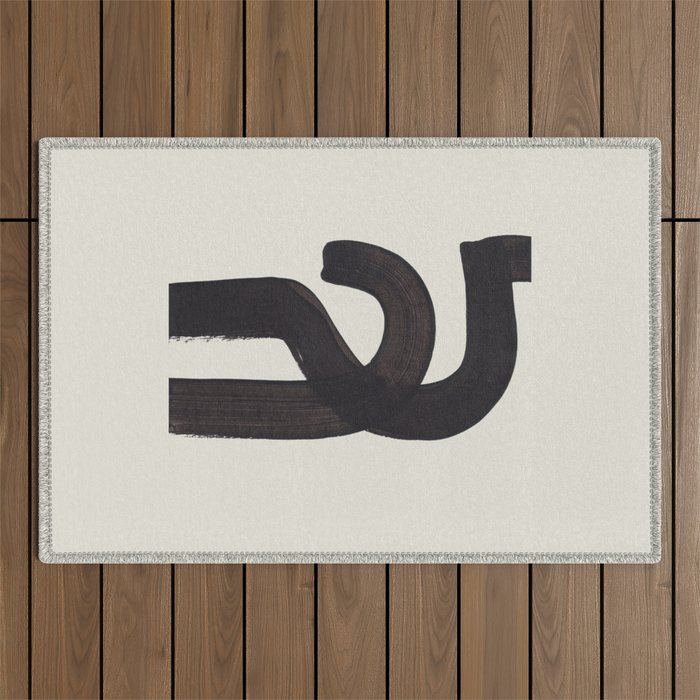 Black & White Minimalist Abstract Shapes Patterns Black Ink Painting Outdoor Rug Gallery Image 1