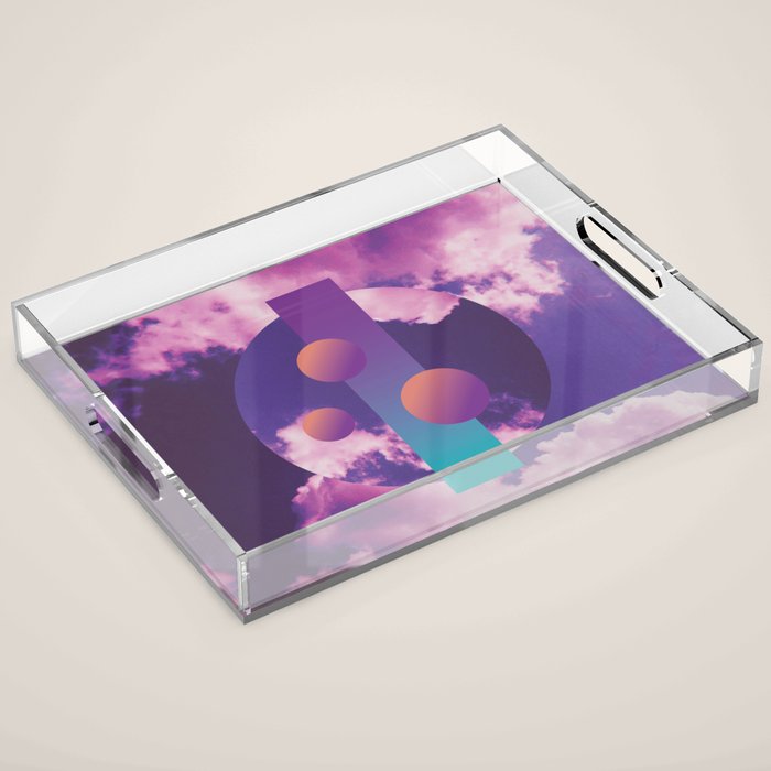 Vaporwave sky 3 / Circles / 80s / 90s / aesthetic Acrylic Tray Gallery Image 1