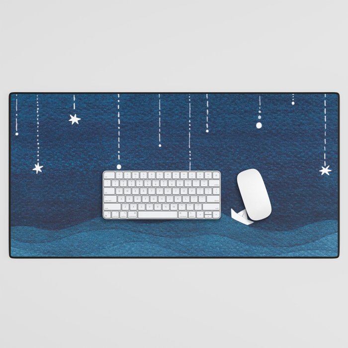 Falling stars, blue, sailboat, ocean Desk Mat Gallery Image 1