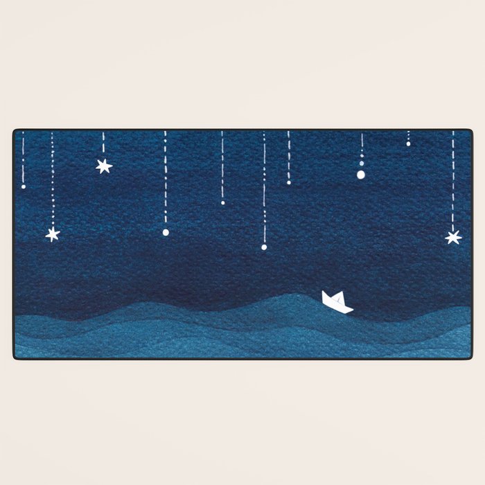 Falling stars, blue, sailboat, ocean Desk Mat Gallery Image 3
