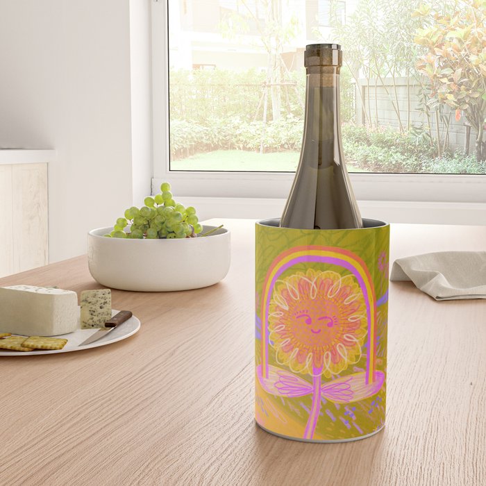 Retro Sunflower & Rainbow in Green & Pink Wine Chiller Gallery Image 4