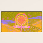 Retro Sunflower & Rainbow in Green & Pink Desk Mat Gallery Image 3