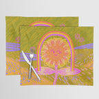 Retro Sunflower & Rainbow in Green & Pink Placemat Gallery Image 1