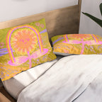 Retro Sunflower & Rainbow in Green & Pink Pillow Sham Gallery Image 2