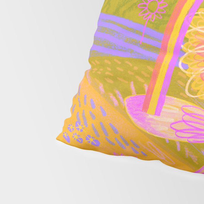 Retro Sunflower & Rainbow in Green & Pink Pillow Sham Gallery Image 4