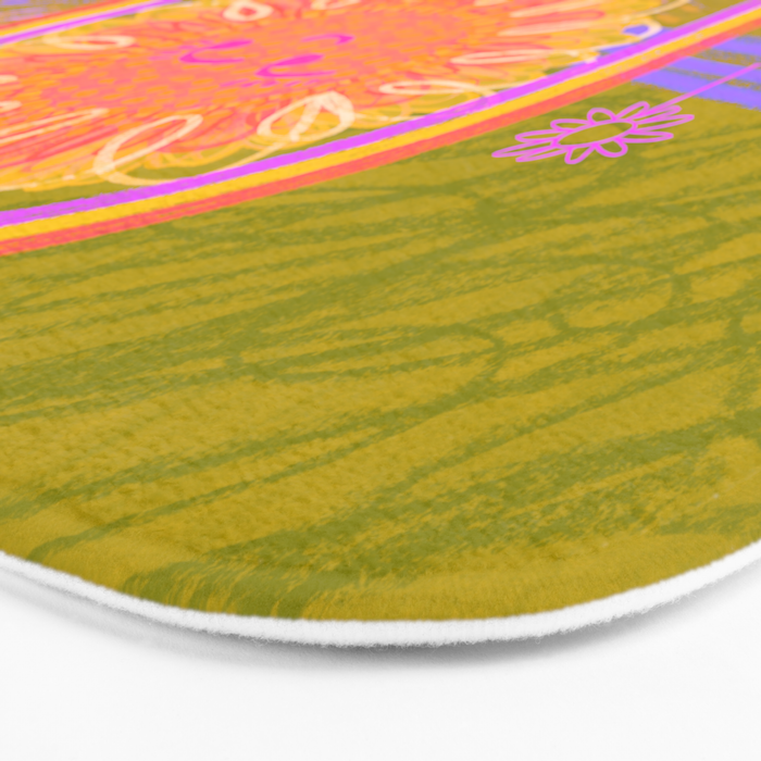 Retro Sunflower & Rainbow in Green & Pink Bath Mat Gallery Image 3