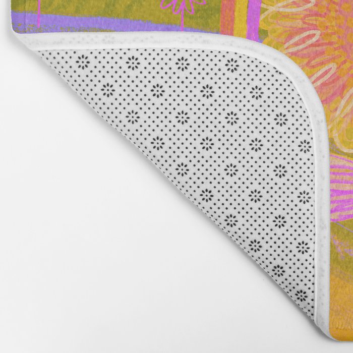 Retro Sunflower & Rainbow in Green & Pink Bath Mat Gallery Image 2