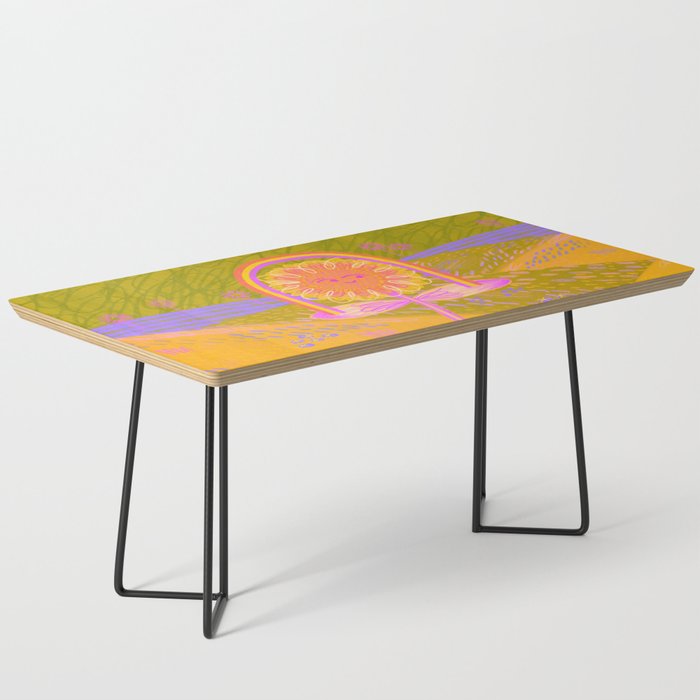 Retro Sunflower & Rainbow in Green & Pink Coffee Table Gallery Image 1