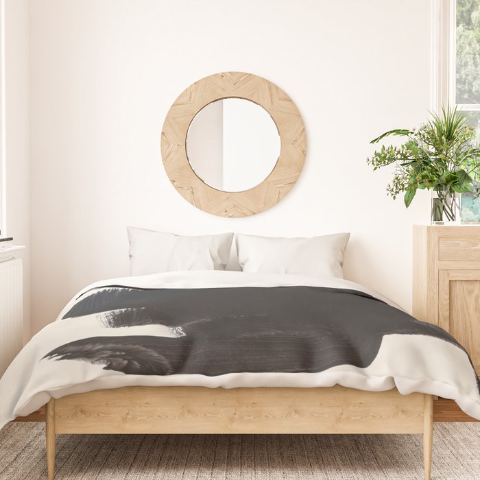 Mid Century Modern Minimalist Abstract Art Brush Strokes Black & White Ink Art Colorfield Duvet Cover Gallery Image 3