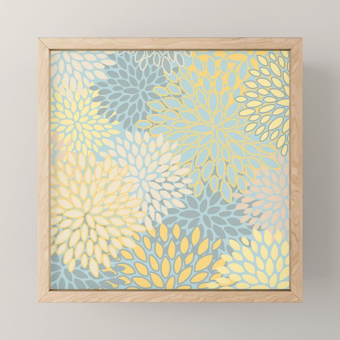 Elegant Blooms: Modern Floral Art in Soft Yellow and Teal Mini Art Print Gallery Image 1