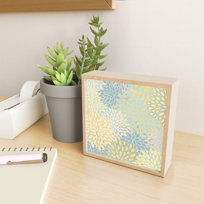 Elegant Blooms: Modern Floral Art in Soft Yellow and Teal Mini Art Print Gallery Image 2