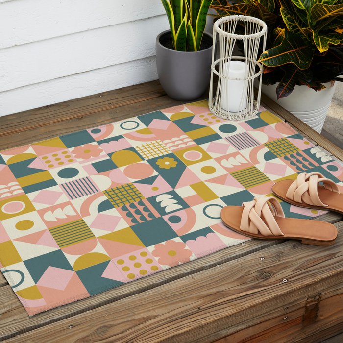 Mid Century Squares Outdoor Rug Gallery Image 2
