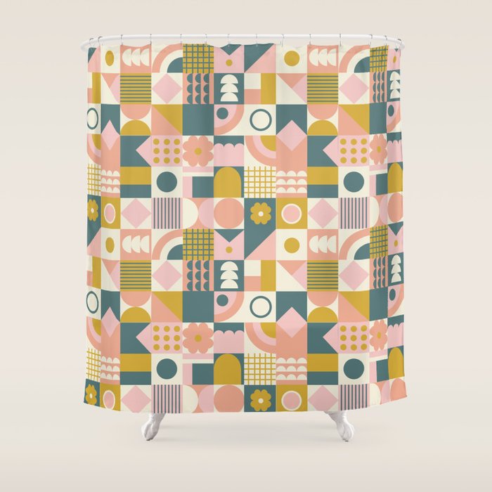 Mid Century Squares Shower Curtain Gallery Image 1