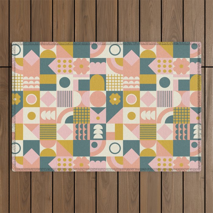 Mid Century Squares Outdoor Rug Gallery Image 1