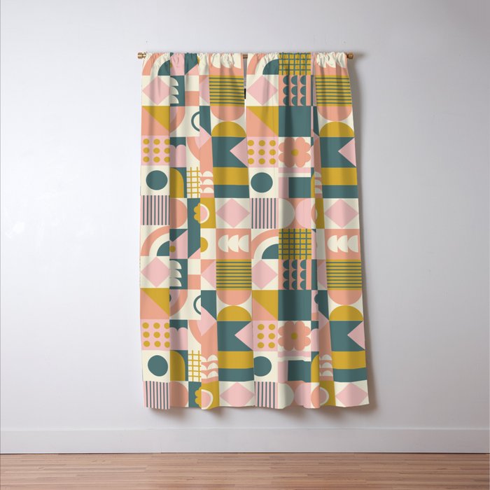 Mid Century Squares Window Curtain Gallery Image 3
