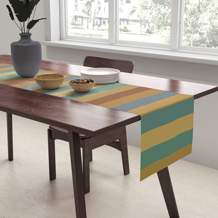 Mixed Stripes Pattern XX Retro Earthy Table Runner Gallery Image 2