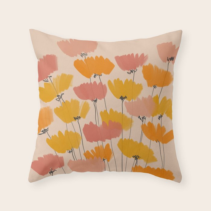 Summertime Flowers On Beige Throw Pillow Gallery Image 1