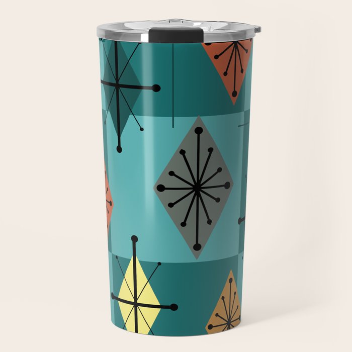 Mid Century Modern Starburst Diamonds Turquise & Teal Travel Mug Gallery Image 1