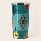Mid Century Modern Starburst Diamonds Turquise & Teal Travel Mug Gallery Image 1