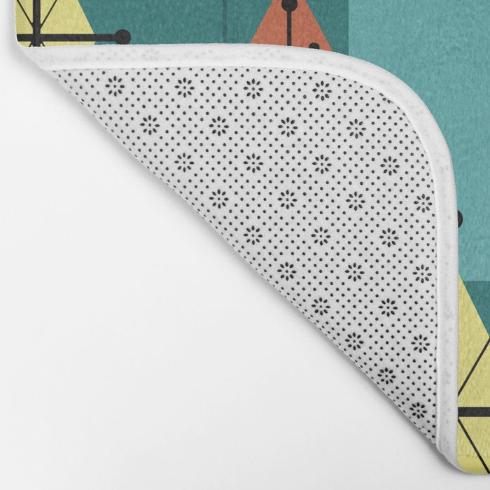 Mid Century Modern Starburst Diamonds Turquise & Teal Bath Mat Gallery Image 2